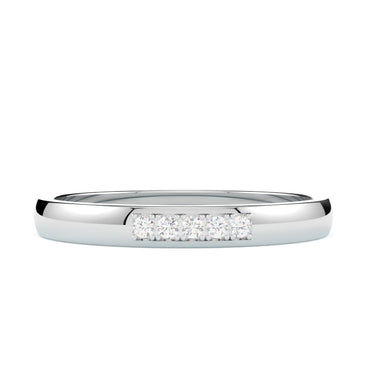 Obrączka ślubna z 5 diamentami, półokrągła, białe złoto 585, polerowana, GOLDPORT