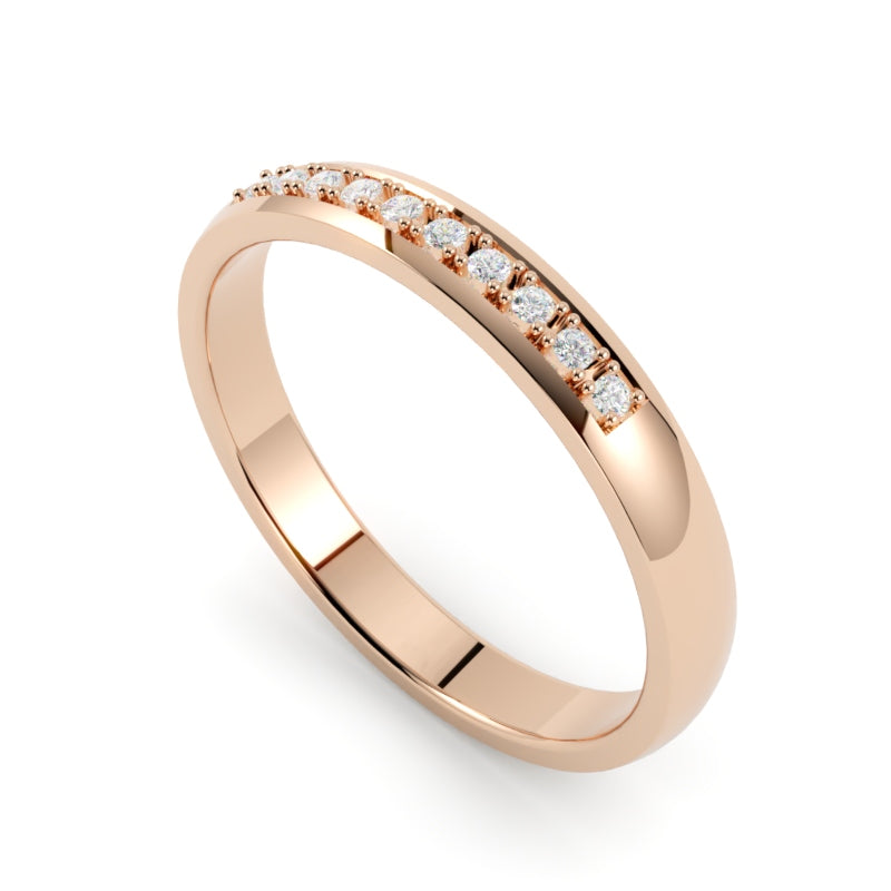 Obrączka ślubna z diamentami ze złota, różowe złoto 750, profil półokrągły, GOLDPORT