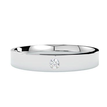 Płaska elegancka obrączka ślubna z diamentem białe złoto