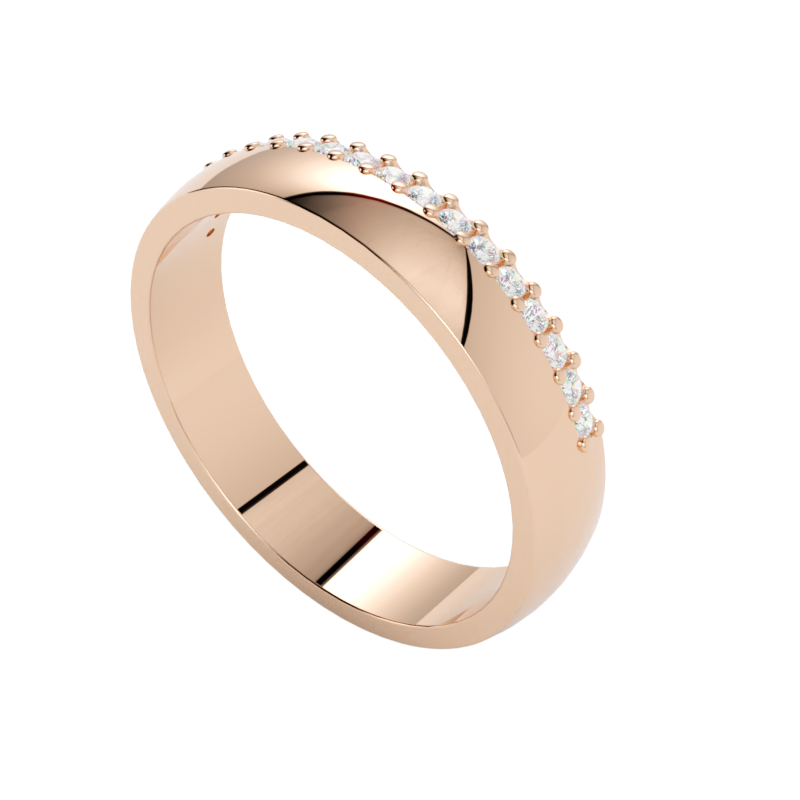 Obrączka ślubna z różowego złota z rzędem  diamentów oprawionych na rancie