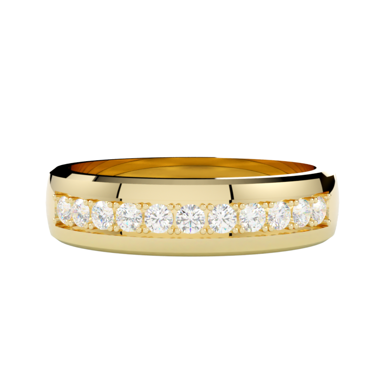 Elegancka żółta złota obrączka damska z diamentami, idealna na ślub