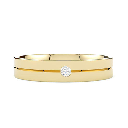Damska obrączka ślubna 4mm z diamentem, z żółtego złota 585, profil płaski GOLDPORT