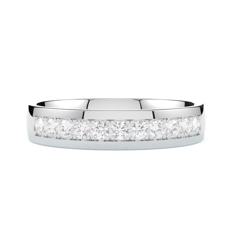 Damska obrączka ślubna z białego złota z 11 diamentami, soczewkowa od GOLDPORT