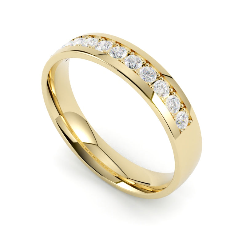 Płaska obrączka ślubna z żółtego złota 750 z diamentami GOLDPORT