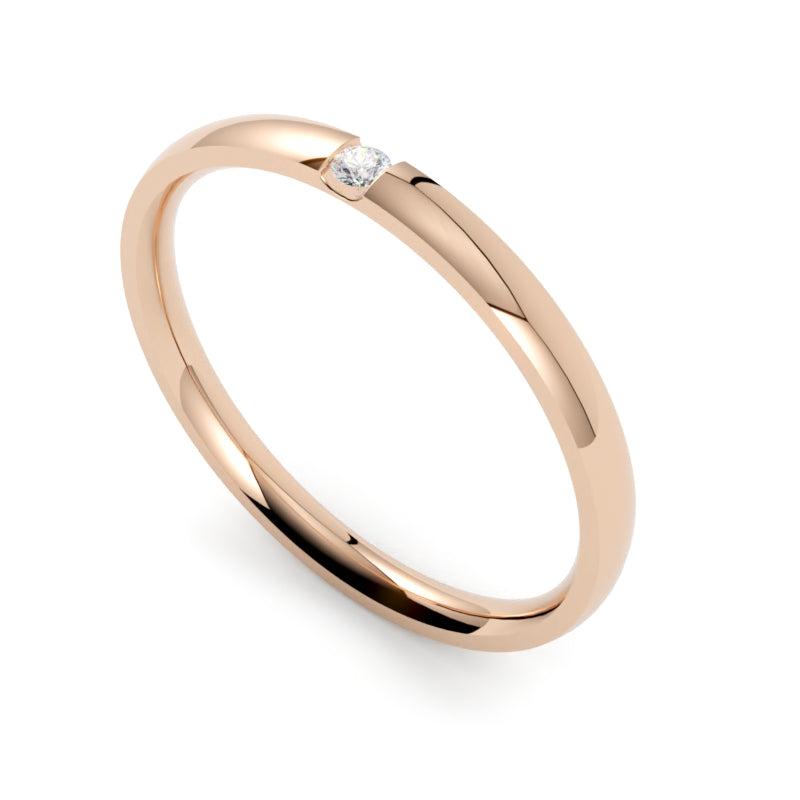 Obrączka ślubna z różowego złota 585 z brylantem GOLDPORT