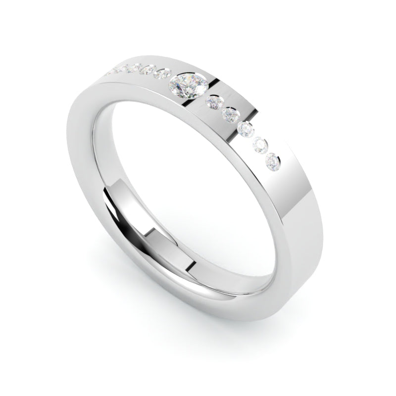 Płaska obrączka ślubna z diamentami platyna 950 GOLDPORT