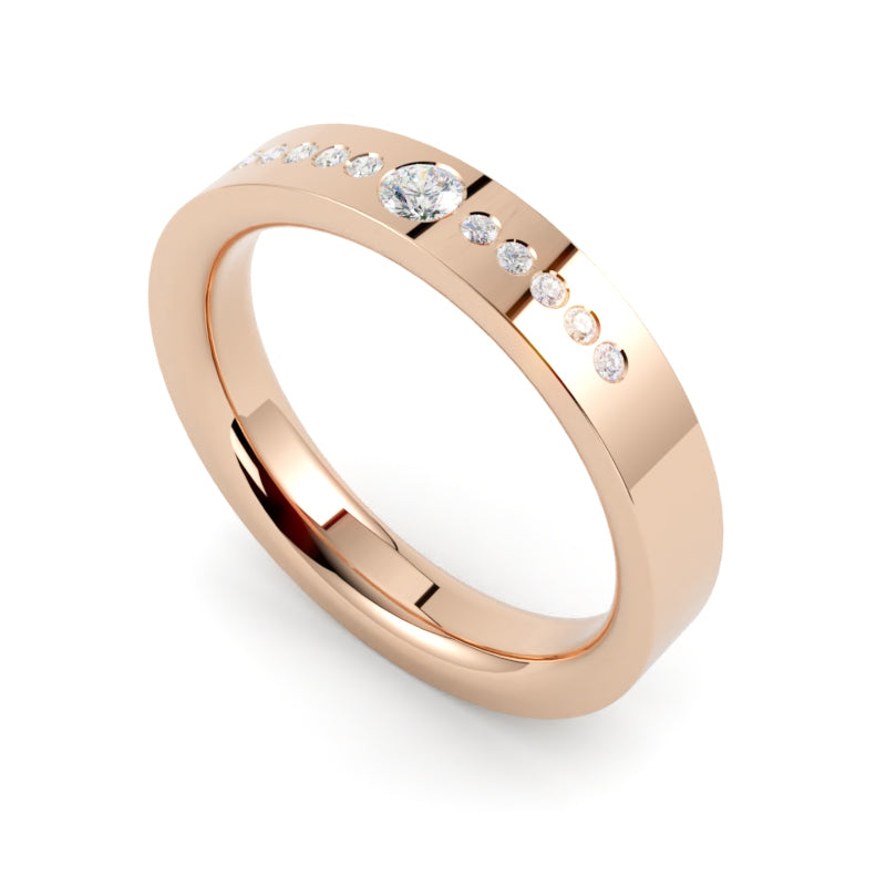 Płaska obrączka ślubna z diamentami różowe złoto 585 GOLDPORT