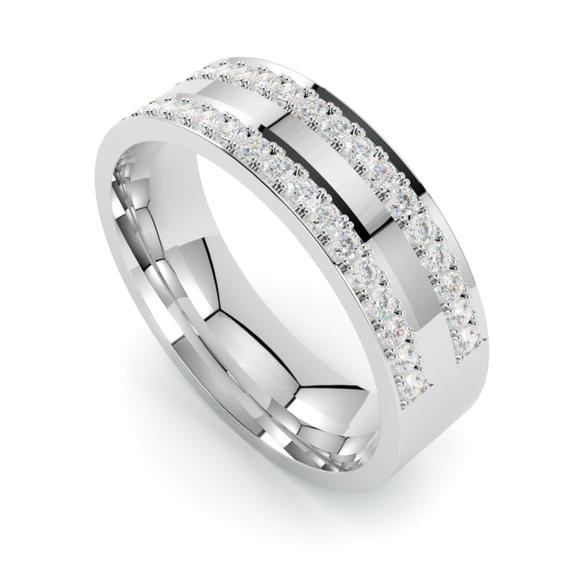 Szeroka obrączka ślubna z diamentami z białego złota 750 od GOLDPORT