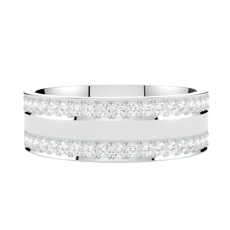 Obrączka ślubna z diamentami ze złota białego próby 585, szeroka dwa rzędy diamentów od GOLDPORT