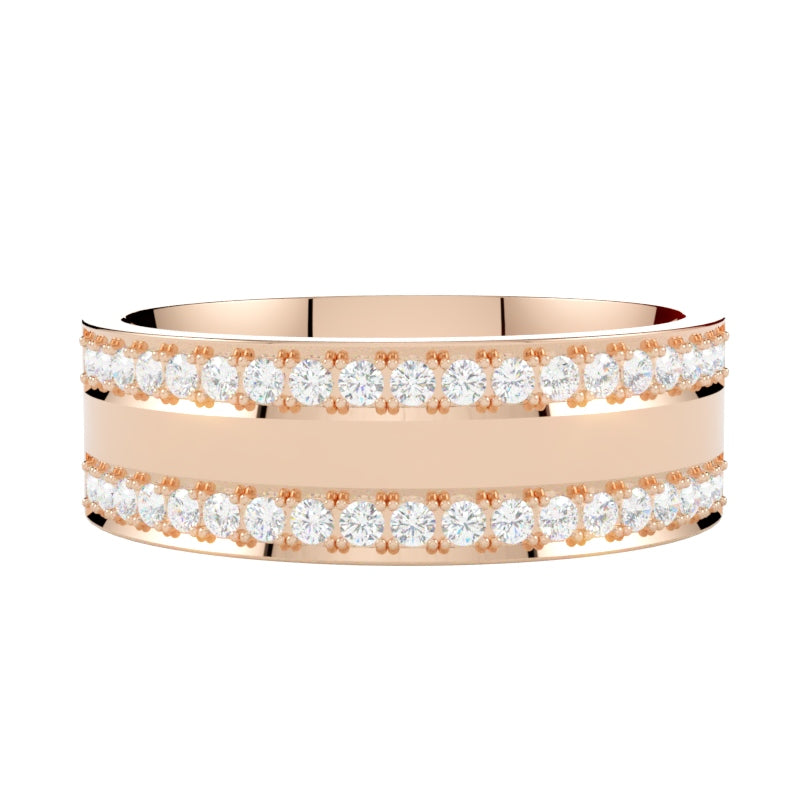 Obrączka ślubna z diamentami ze złota różowego próby 585, szeroka dwa rzędy diamentów od GOLDPORT