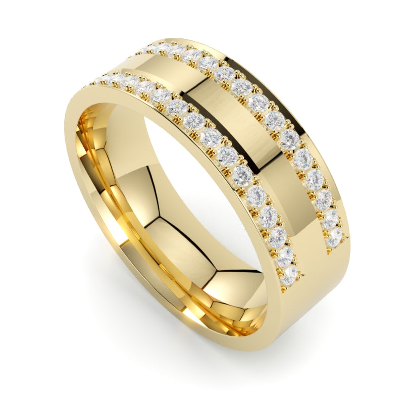 Obrączka ślubna z diamentami ze złota żółtego próby 750, szeroka dwa rzędy diamentów od GOLDPORT
