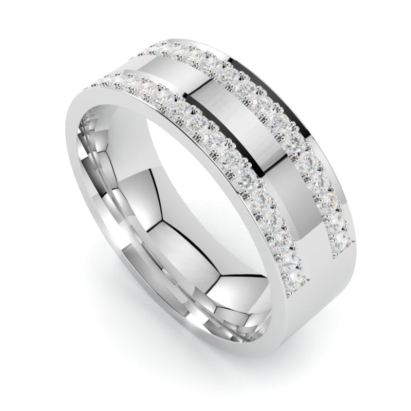 Obrączka ślubna z diamentami z platyny 950, szeroka dwa rzędy diamentów od GOLDPORT
