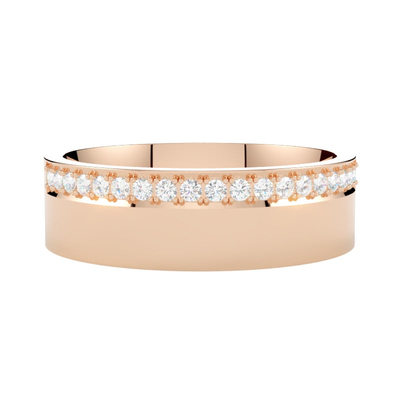 Szeroka obrączka ślubna z diamentami z różowego złota próby 585 od GOLDPORT