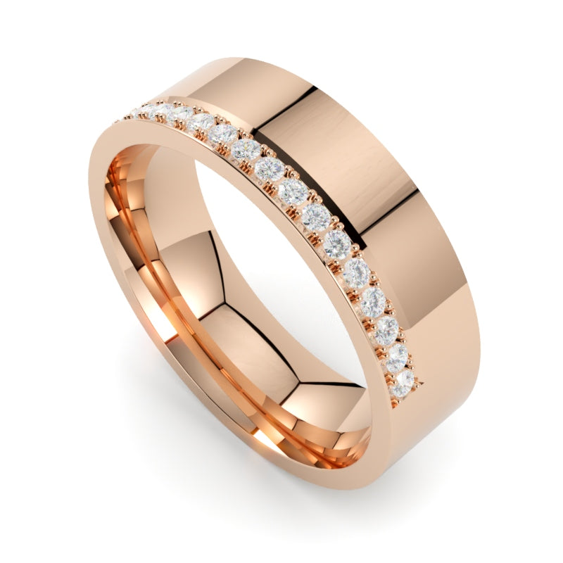 Elegancka obrączka ślubna z diamentami z różowego złota próby 750 od GOLDPORT