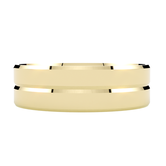 Płaskie szerokie fazowane obrączki ślubne z żółtego złota