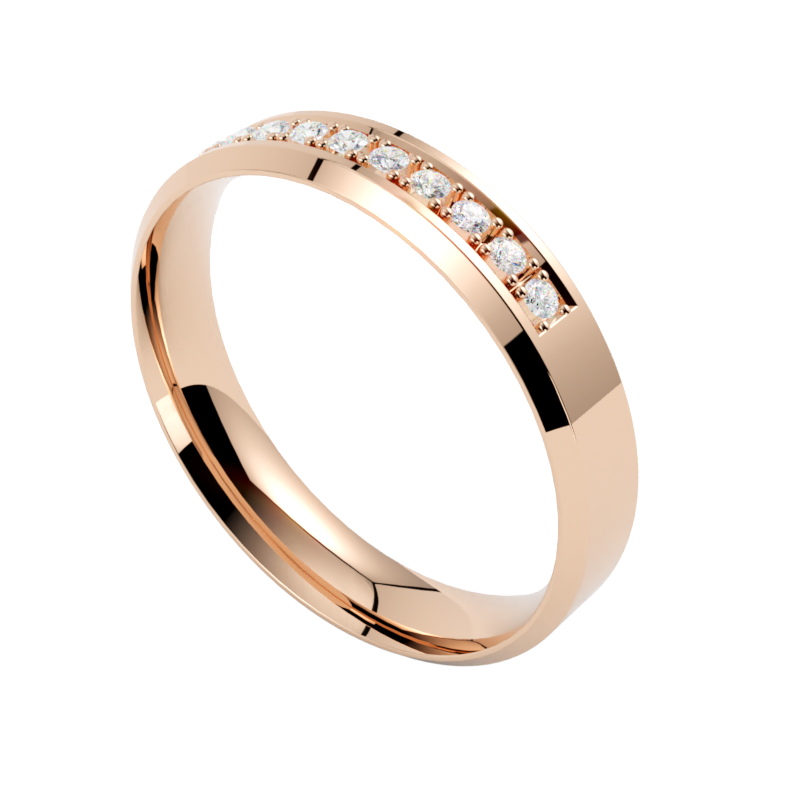 Wąska fazowana obrączka z brylantami z różowego złota