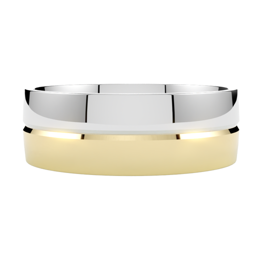 Szeroka półokrągła obrączka ślubna wielokolorowa ze złota żółto-białego 585