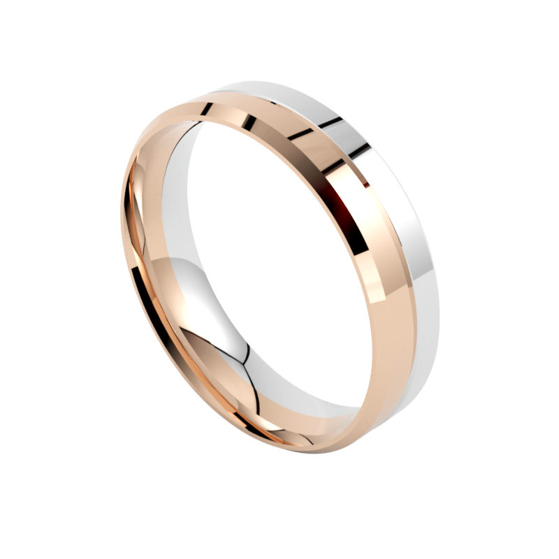 Płaska Fazowana wielokolorowa obrączka ślubna ze złota białego i różowego 585