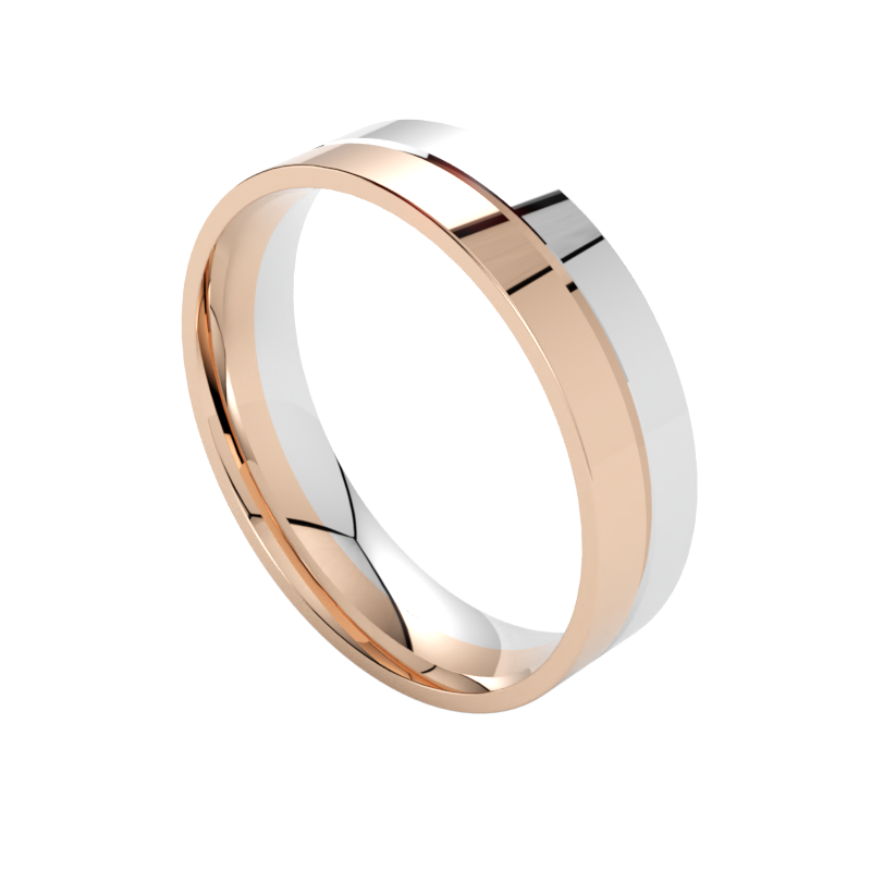 Płaska Biało-różowa obrączka ślubna wielokolorowa ze złota 585