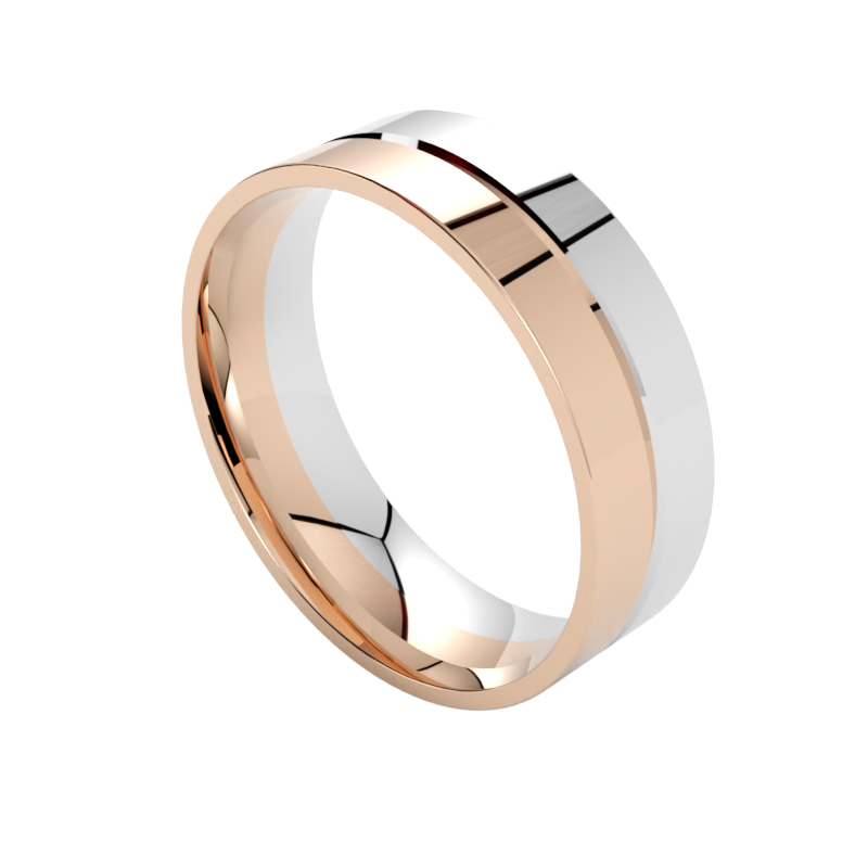 Biało-różowa obrączka ślubna wielokolorowa ze złota profil płaski