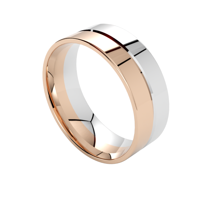 Różowo-biała obrączka ślubna wielokolorowa ze złota 585
