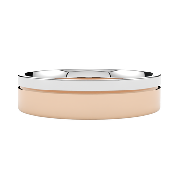 Różowo-biała płaska obrączka ślubna ze złota 585