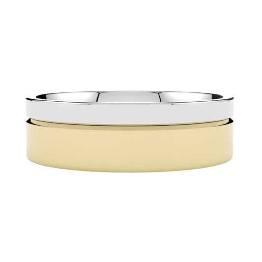 Płaska obrączka ślubna z żółtego i białego złota