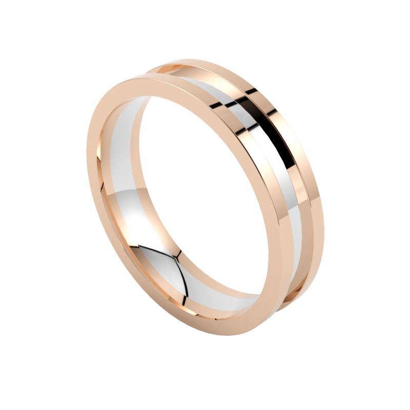 Nowoczesny model obrączki ślubnej wielokolorowej z różowego i białego złota 585