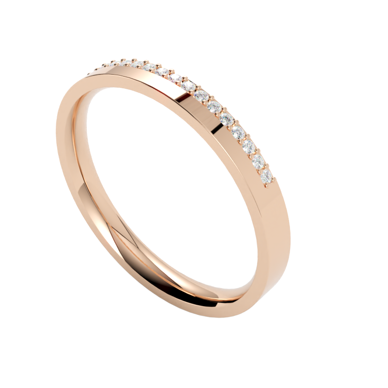 Obrączką z różowego złota 585 z diamentami na rancie