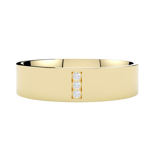 Żółta obrączka z oprawą typu microsetting  i drobnymi diamentami