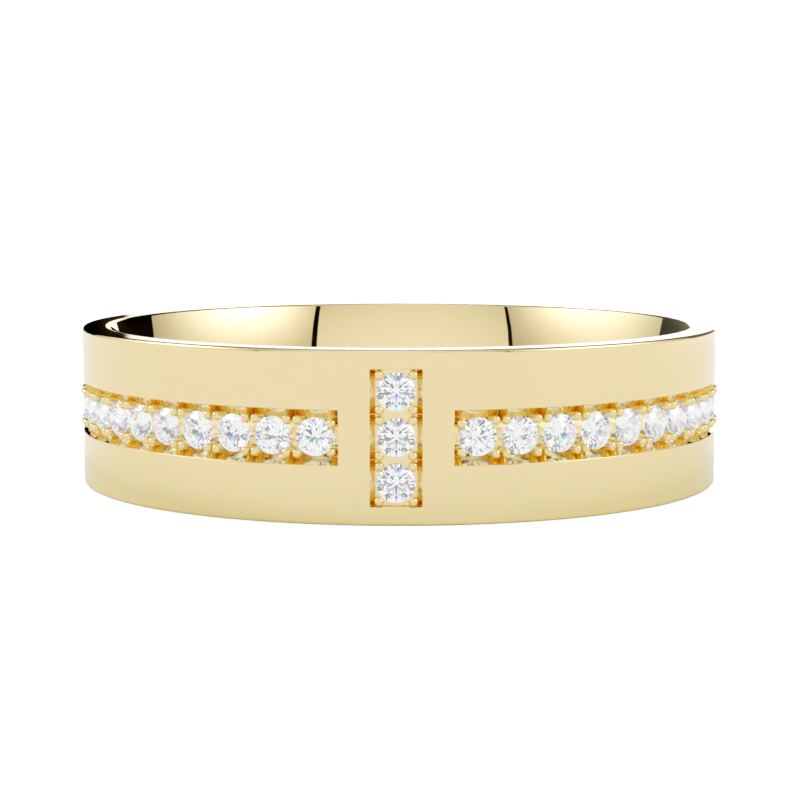 Obrączka z żółtego złota 585 z diamentami w oprawie mikropavé