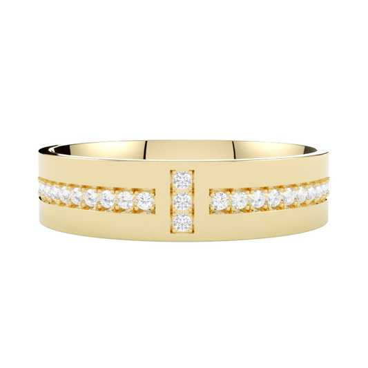 Obrączka z żółtego złota 585 z diamentami w oprawie mikropavé