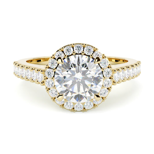 Pierścionek z diamentem Lana typu halo, centralny brylant, żółte złoto 585, diamenty boczne, GOLDPORT