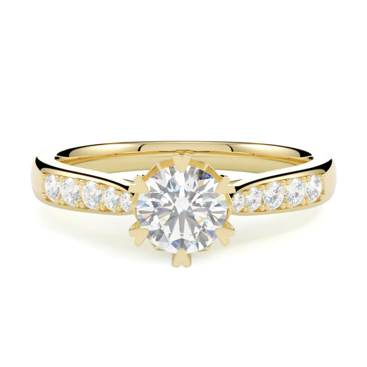 Pierścionek z diamentem Maya, diament szlif brylantowy, diamenty boczne na obrączce, żółte złoto 585, GOLDPORT