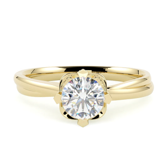 Pierścionek z diamentem o szlifie brylantowym, żółte złoto 585 – czysty design