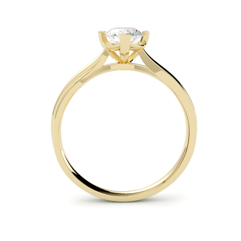 Żółte złoto 585 – pierścionek z brylantem centralnym, smukła linia, nowoczesny design