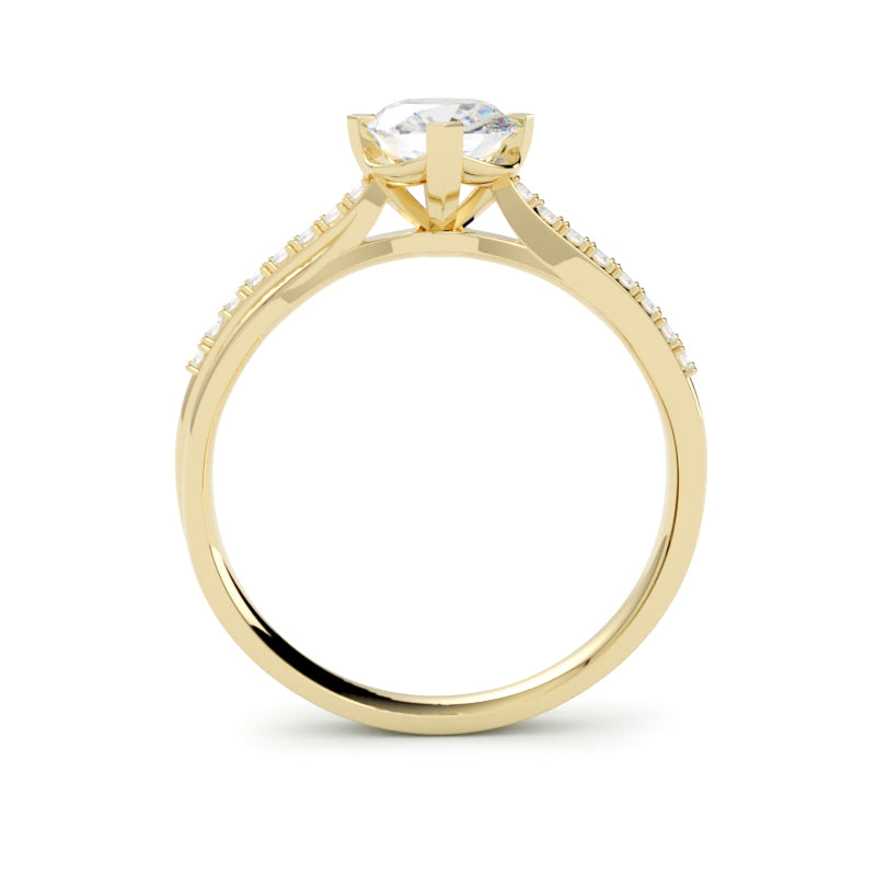 Diament cushion , pierścionek zaręczynowy z diamentami bocznymi w żółtym złocie