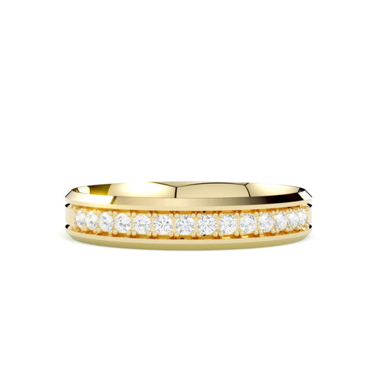 Obrączka ślubna z diamentami , złoto żółte 585, profil płaski fazowany 3,50 mm, powierzchnia polerowana, GOLDPORT