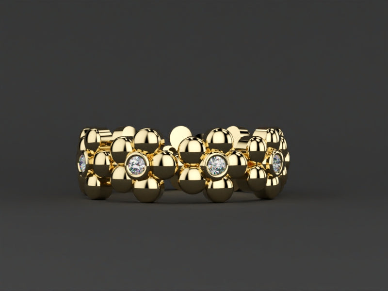 Złota obrączka Stokrotki z diamentami –  projekt GOLDPORT