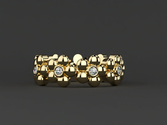 Złota obrączka Stokrotki z diamentami –  projekt GOLDPORT
