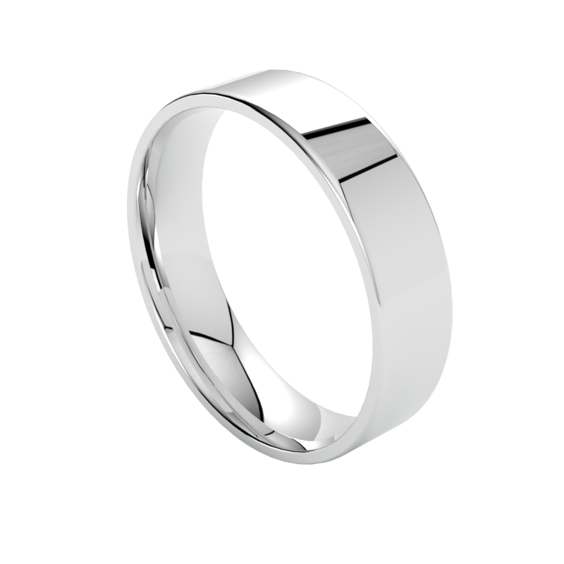 Obrączka ślubna, płaski profil, soczewkowa, białe złoto 750, GOLDPORT