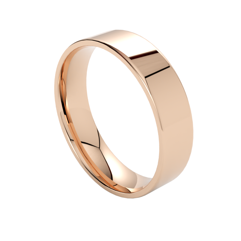Obrączka ślubna, płaski profil, soczewkowa, różowe złoto 750, GOLDPORT