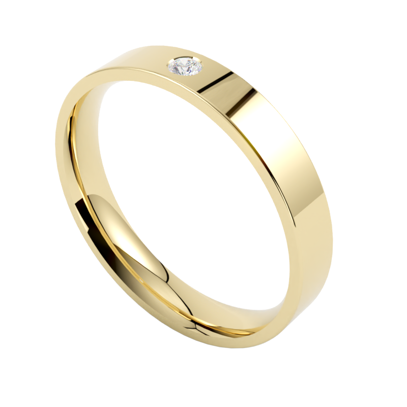 Obrączka ślubna z diamentem z żółtego złota 585, profil płaski, soczewkowy od GOLDPORT