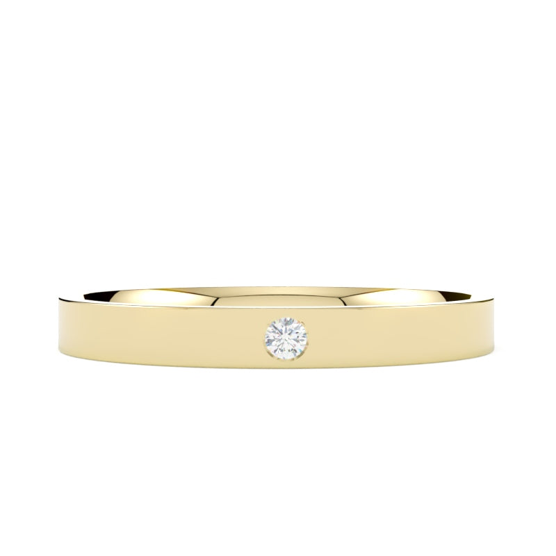 Płaska subtelna obrączka ślubna z diamentem 0,02 ct z żółtego złota 585 od GOLDPORT