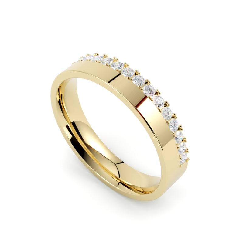 Klasyczna obrączka o profilu płaskim 4 mm z diamentami laboratoryjnymi 0,27 ct żółte złoto 750 GOLDPORT