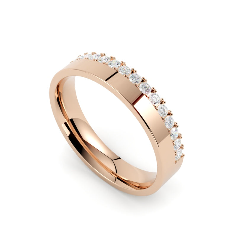 Klasyczna obrączka o profilu płaskim 4 mm z diamentami laboratoryjnymi 0,27 ct różowe złoto 750 GOLDPORT