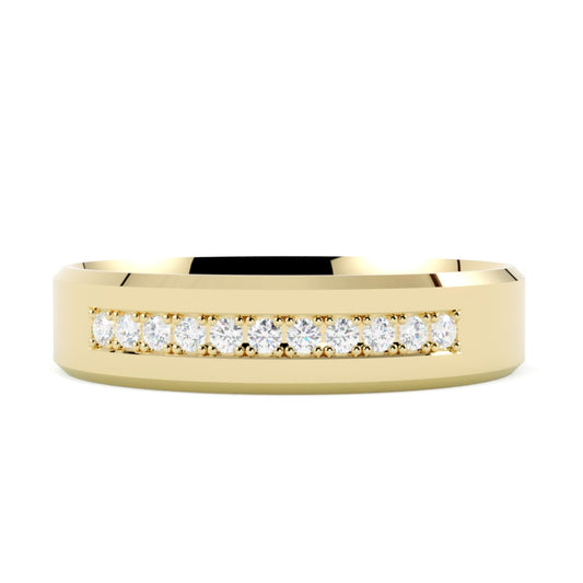 Obrączka ślubna z diamentami, żółte złoto 585, profil płaski fazowany, szerokość 4,50 mm, polerowana, GOLDPORT
