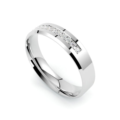 Obrączka ślubna z diamentami,  platyna 950, profil płaski fazowany, szerokość 4,50 mm, polerowana, GOLDPORT