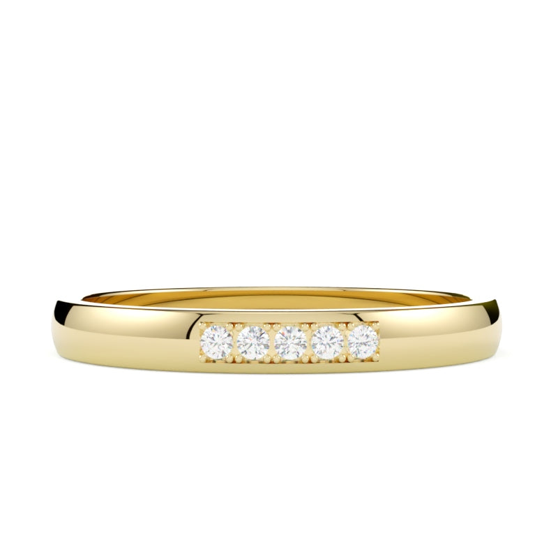 Obrączka ślubna z 5 diamentami, półokrągła, żółte złoto 585, polerowana, GOLDPORT