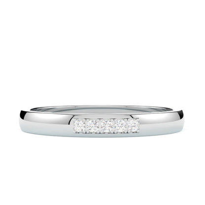 Obrączka ślubna z 5 diamentami, półokrągła, białe złoto 585, polerowana, GOLDPORT